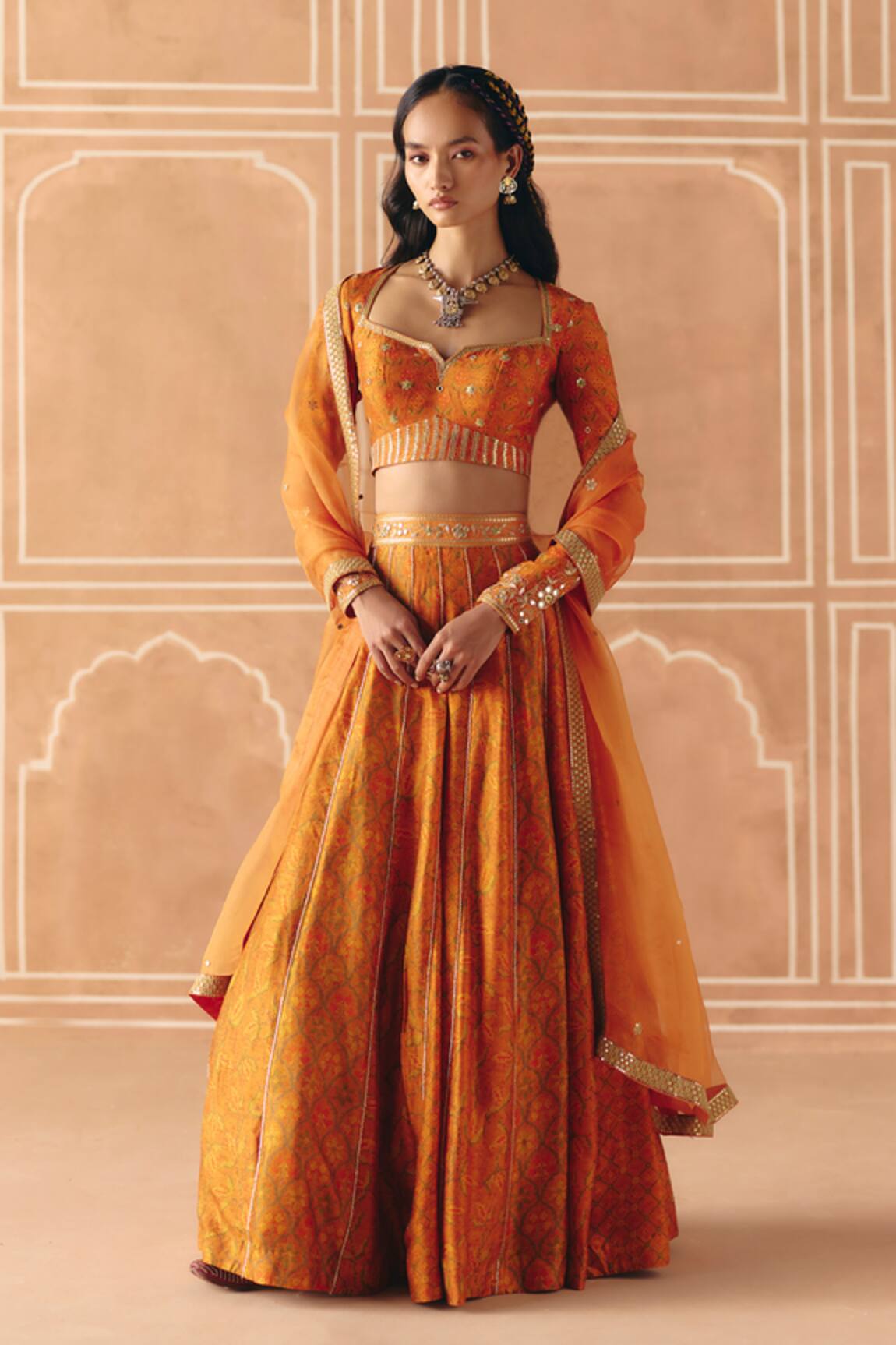 Drishti & Zahabia Cross Stitch Print Panelled Lehenga Set 
