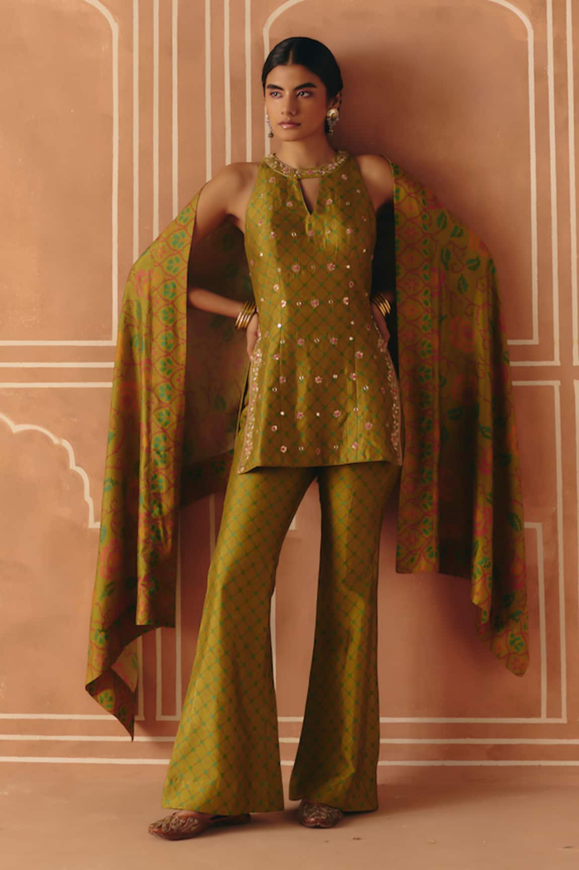 Drishti & Zahabia Cross Stitch Print Tunic Pant Set 
