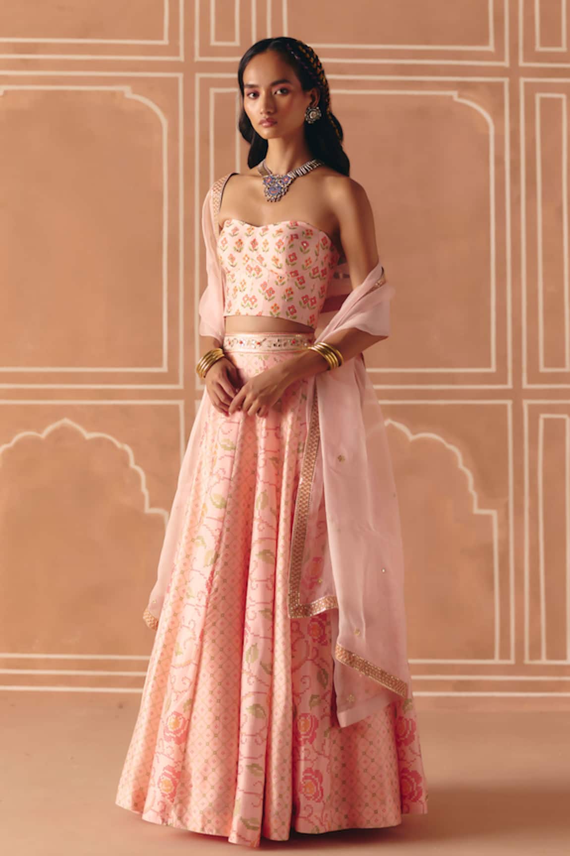 Drishti & Zahabia Floral Cross Stitch Print Lehenga Set 