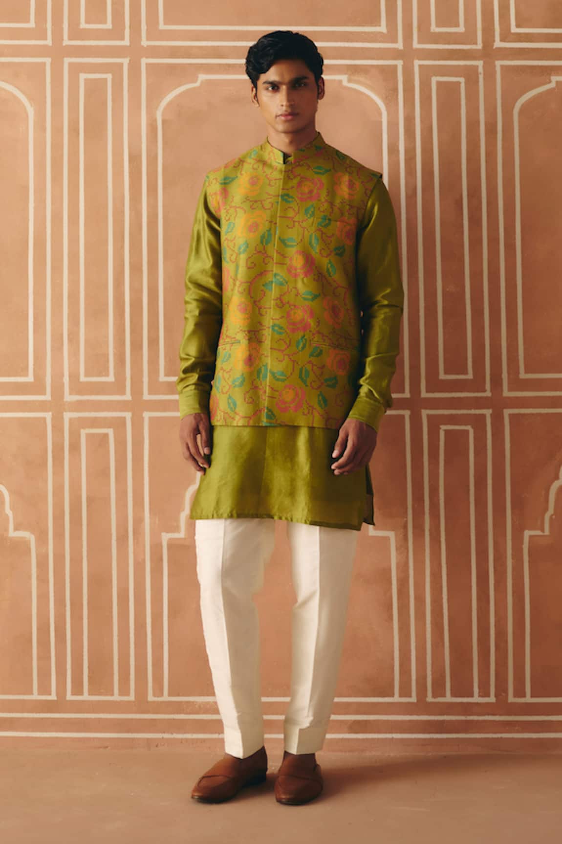 Drishti & Zahabia Floral Cross Stitch Print Bundi & Kurta Set 