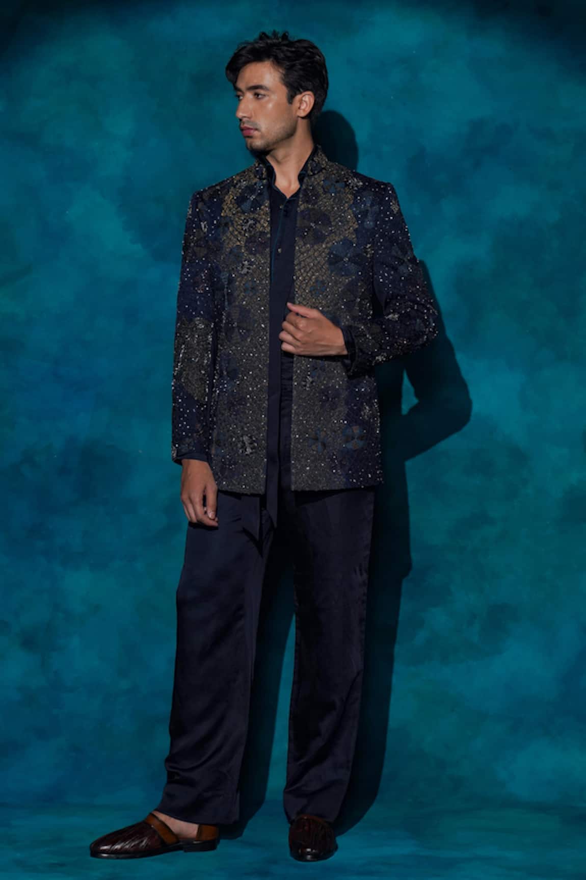 Jatin Malik Hand Embroidered Short Jacket Set 