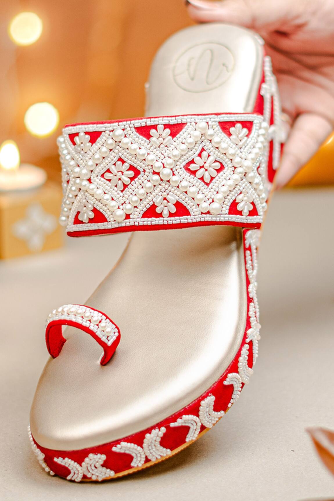 NR By Nidhi Rathi Pearl Embellished One-Toe Wedge Heels 