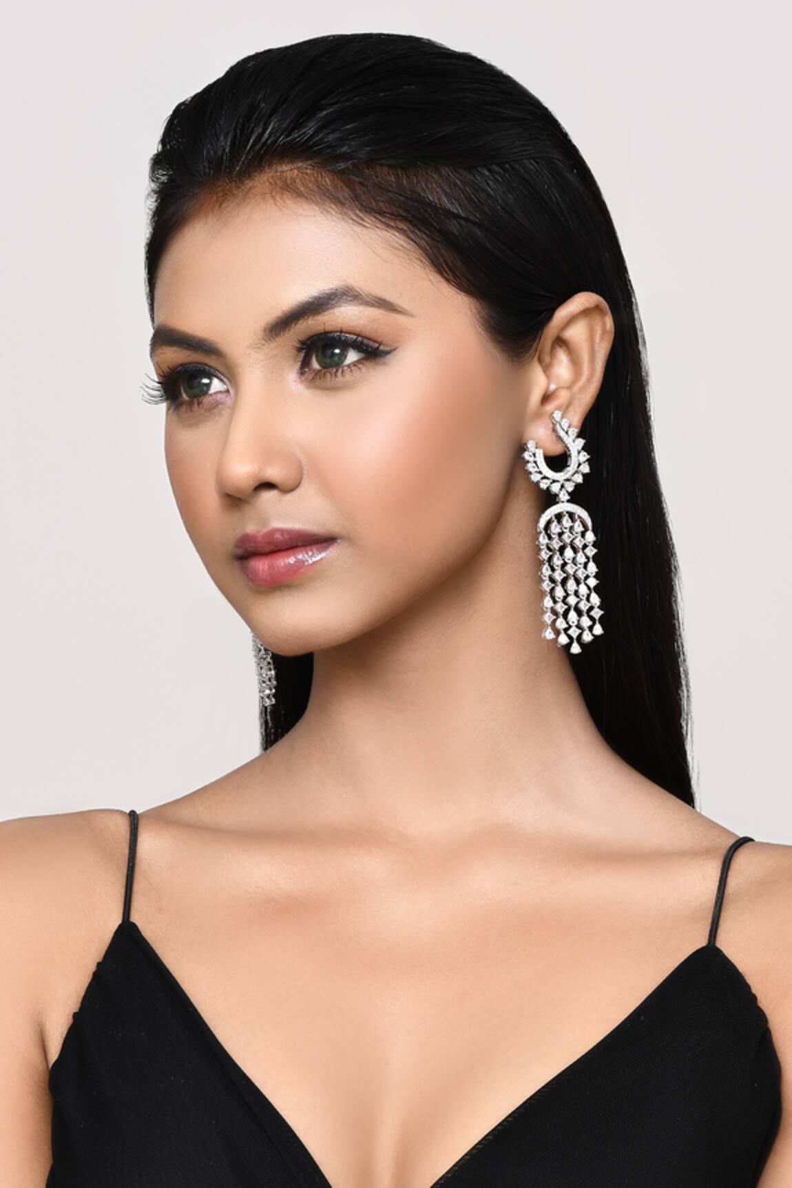Our Purple Studio Stone Embellished Chandbali Drop Earrings 