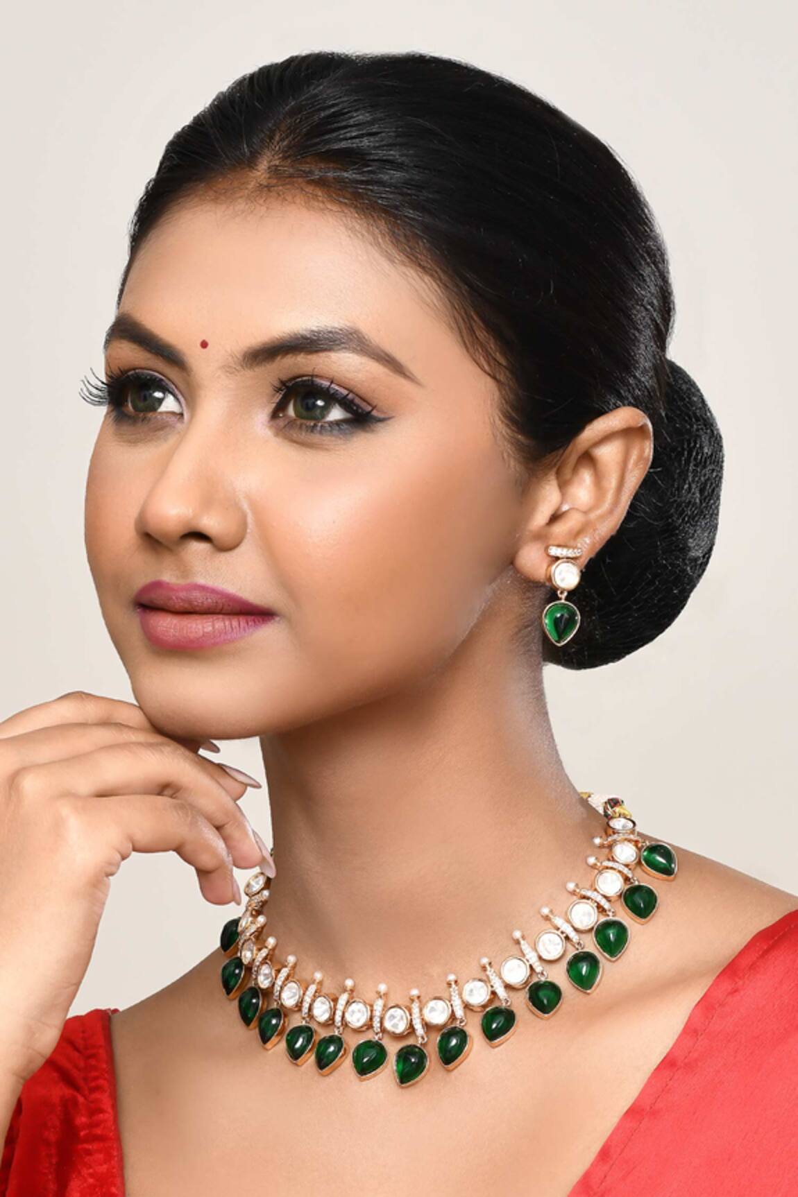 Our Purple Studio Kundan & Green Stone Necklace Set 