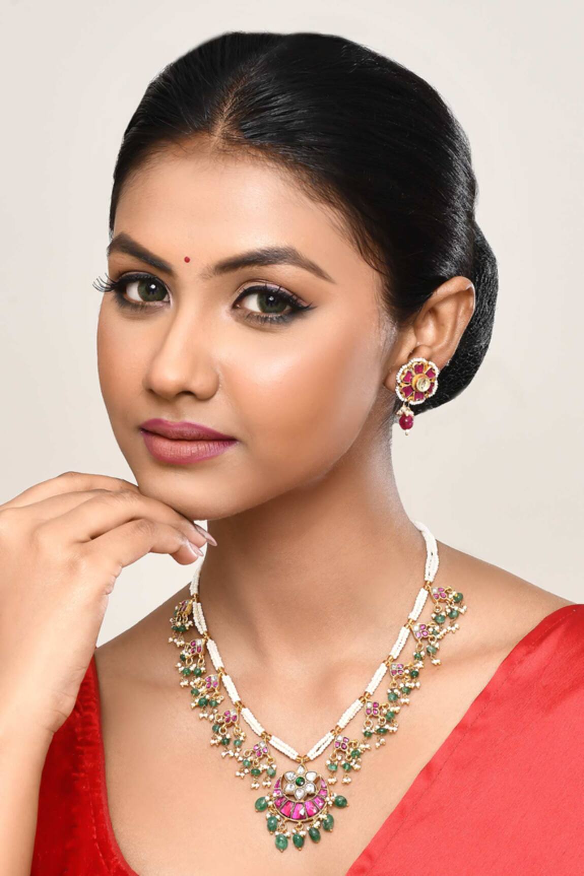 Our Purple Studio Stone Embellished Necklace & Earrings Set 