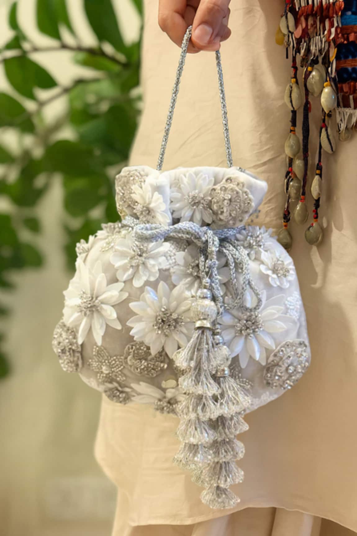 SG Collection By Sonia Gulrajani Celeste Floral Pearl & Sequin Embroidered Potli Bag 