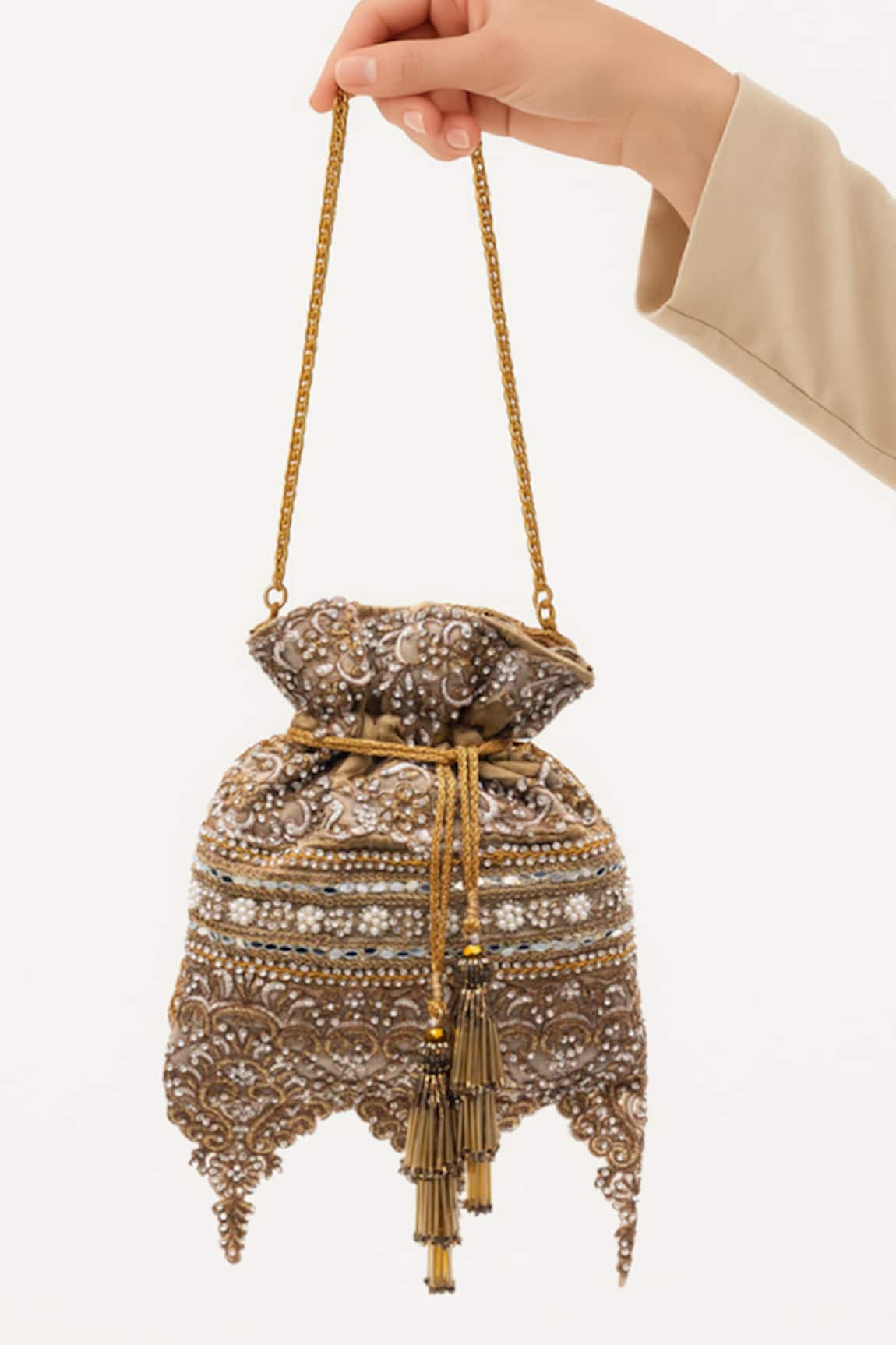 SG Collection By Sonia Gulrajani Ratna Stone & Pearl Embellished Scalloped Potli 