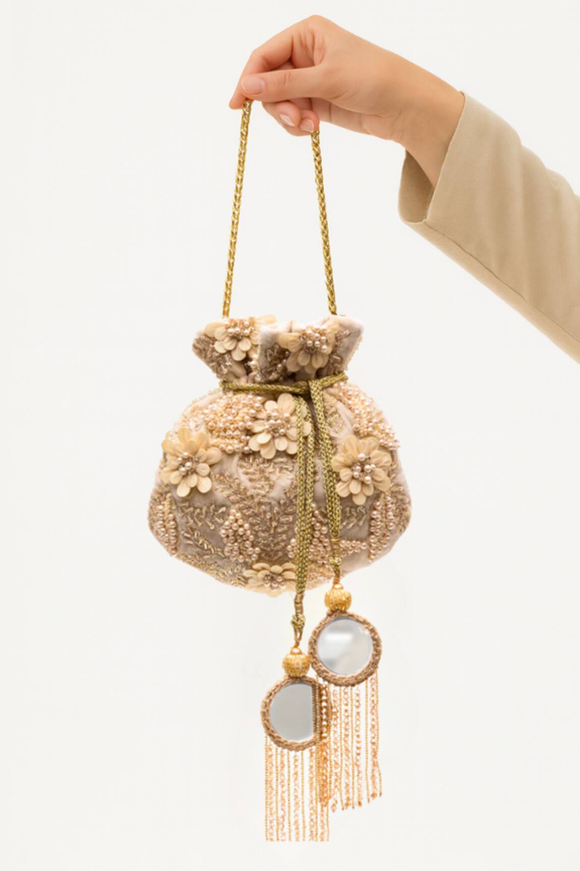 SG Collection By Sonia Gulrajani Layali Velvet Floral Embellished Potli Bag 