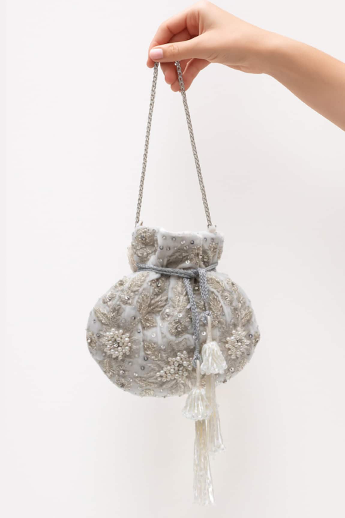 SG Collection By Sonia Gulrajani Elara Velvet Floral Pearl & Sequin Embroidered Potli 