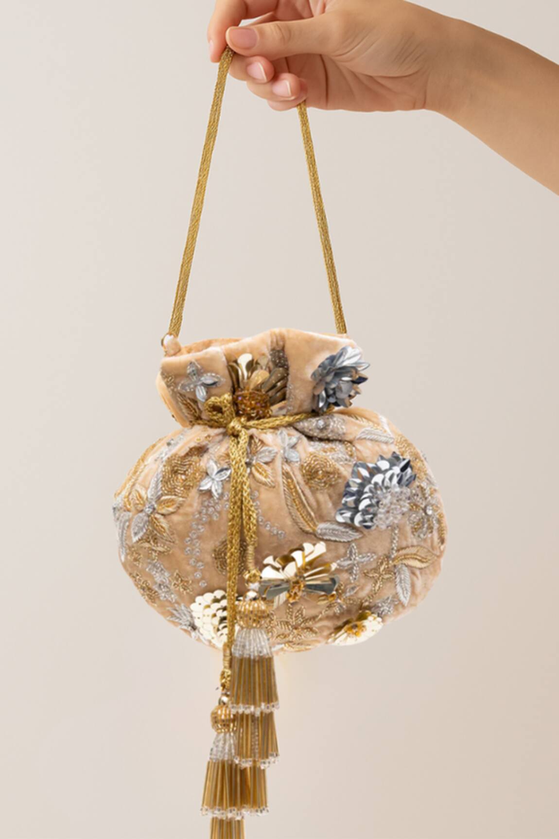 SG Collection By Sonia Gulrajani Hadiya Velvet Bead & Sequin Embellished Potli Bag 