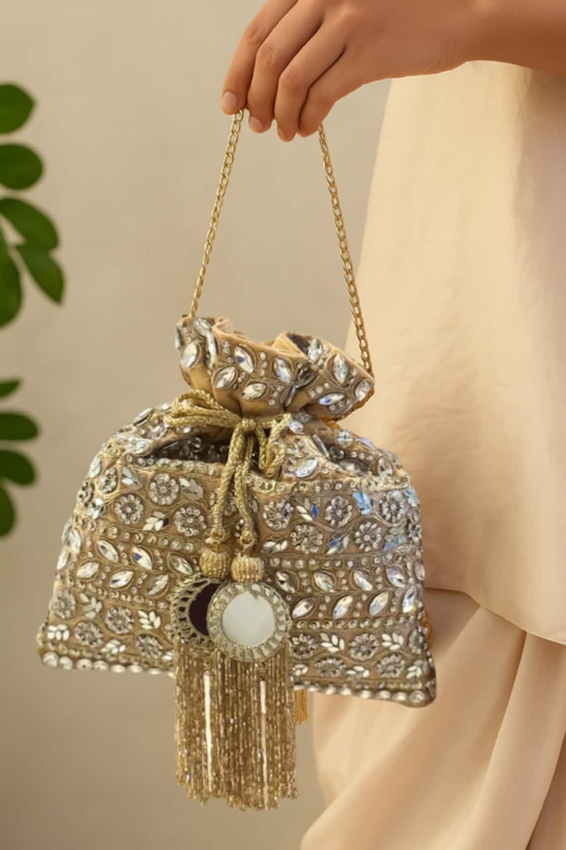 SG Collection By Sonia Gulrajani Zari Stone Embellished Potli Bag 