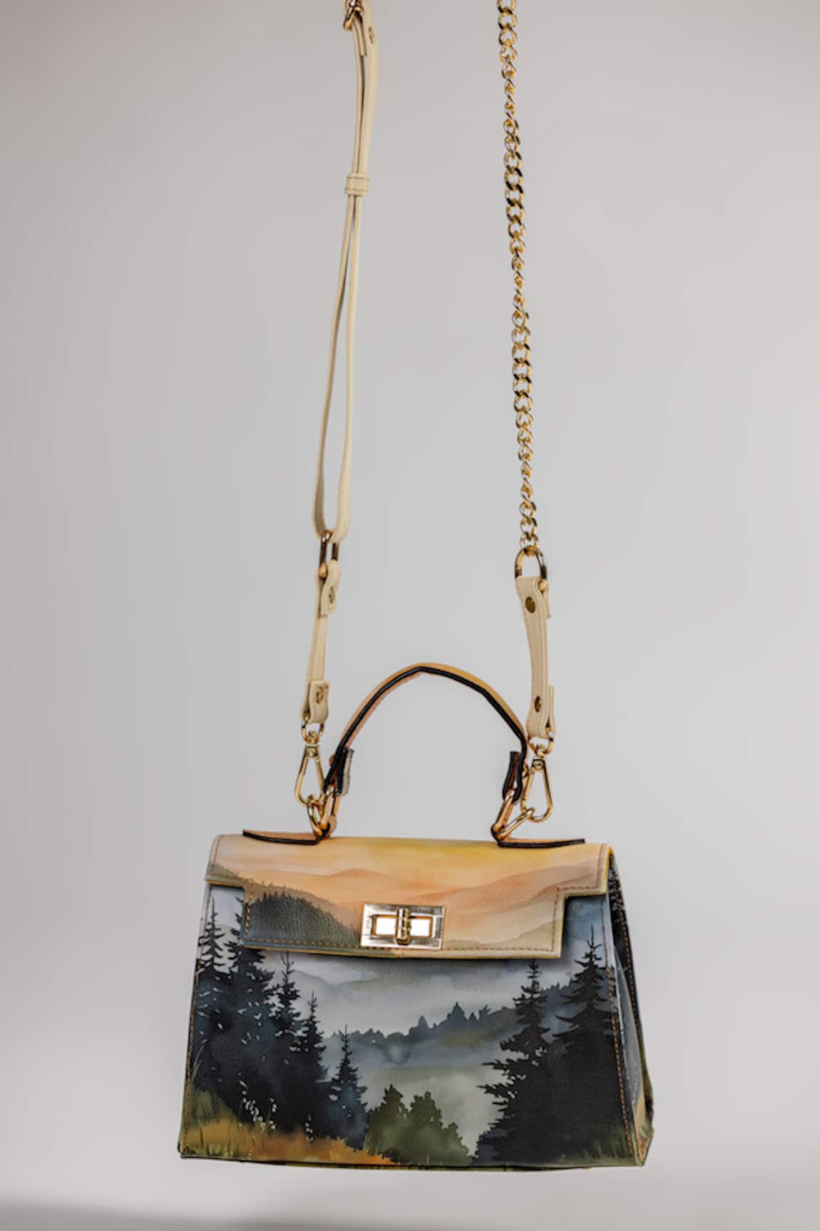 The Garnish Company Fiesole Landscape Sunset Print Leather Tote Bag