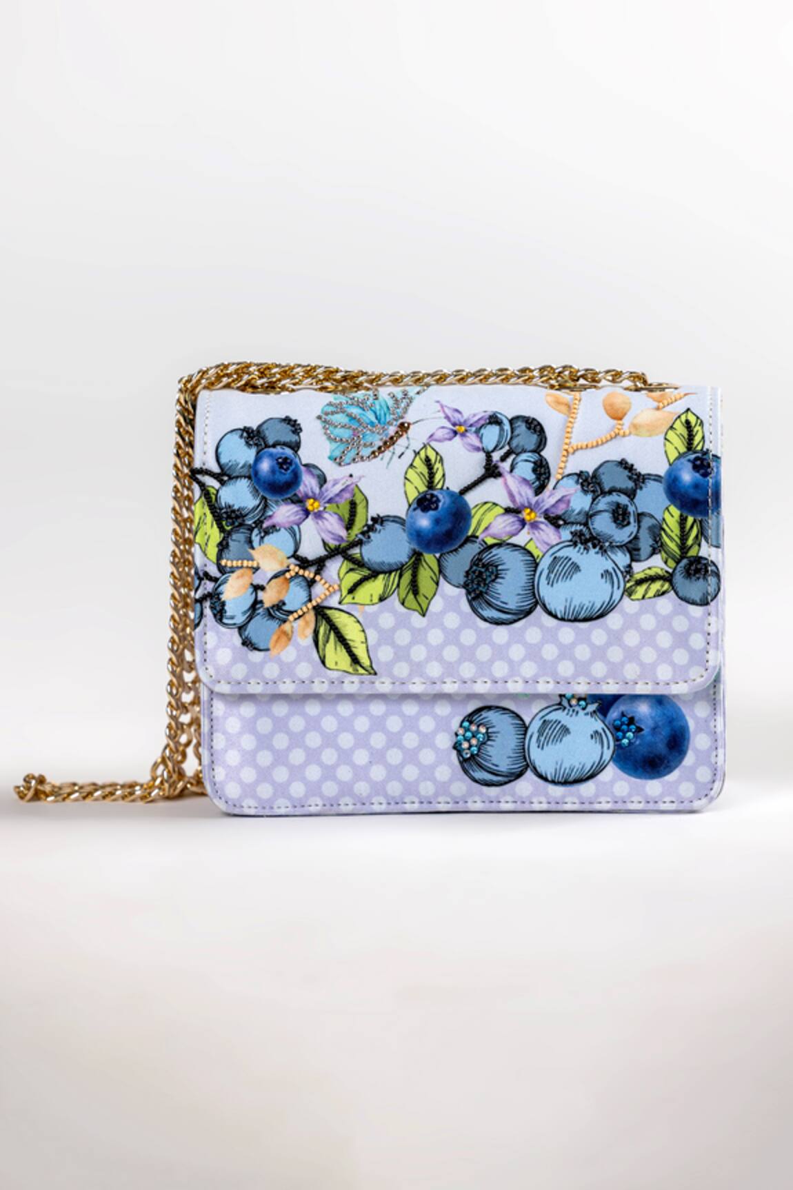 The Garnish Company Berry Blueberry Print & Polka Dot Chain Sling Bag