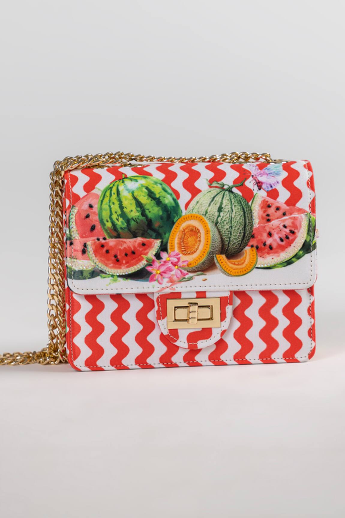 The Garnish Company Peri Watermelon Print & Zigzag Chain Sling Bag