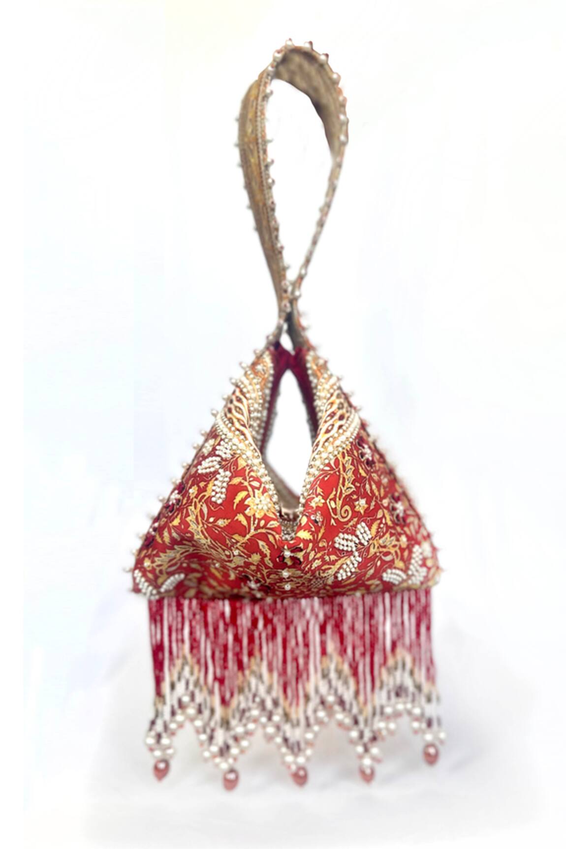 The Garnish Company Mayuri Brocade Print Fold Potli Bag with Tassels