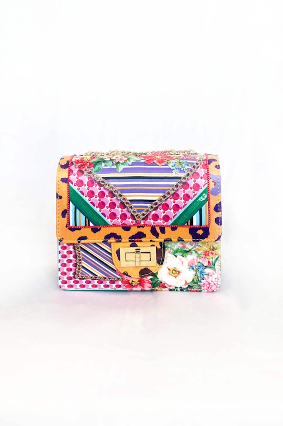 The Garnish Company Scarf Print Floral Turn Lock Bag 