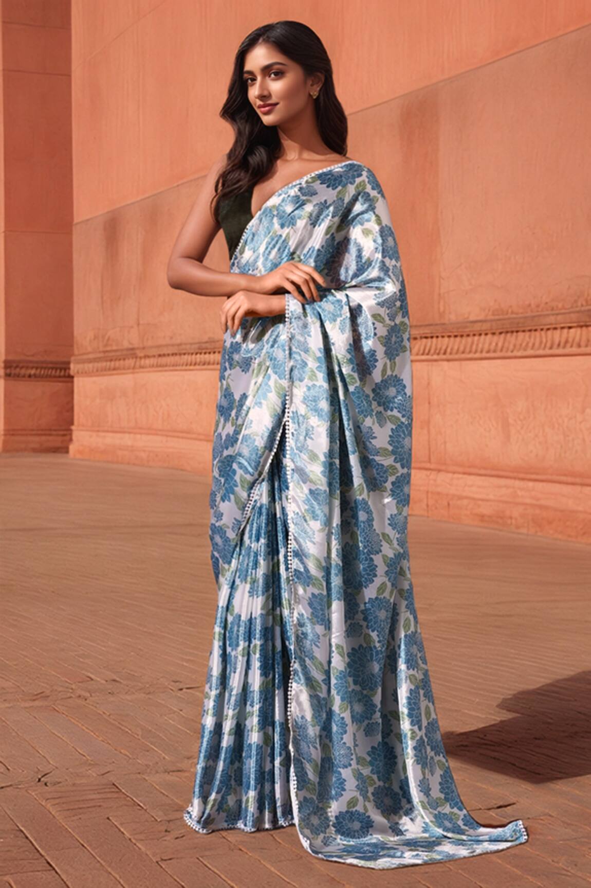 Naintara Bajaj Floral Print Pre-Draped Saree With Blouse 