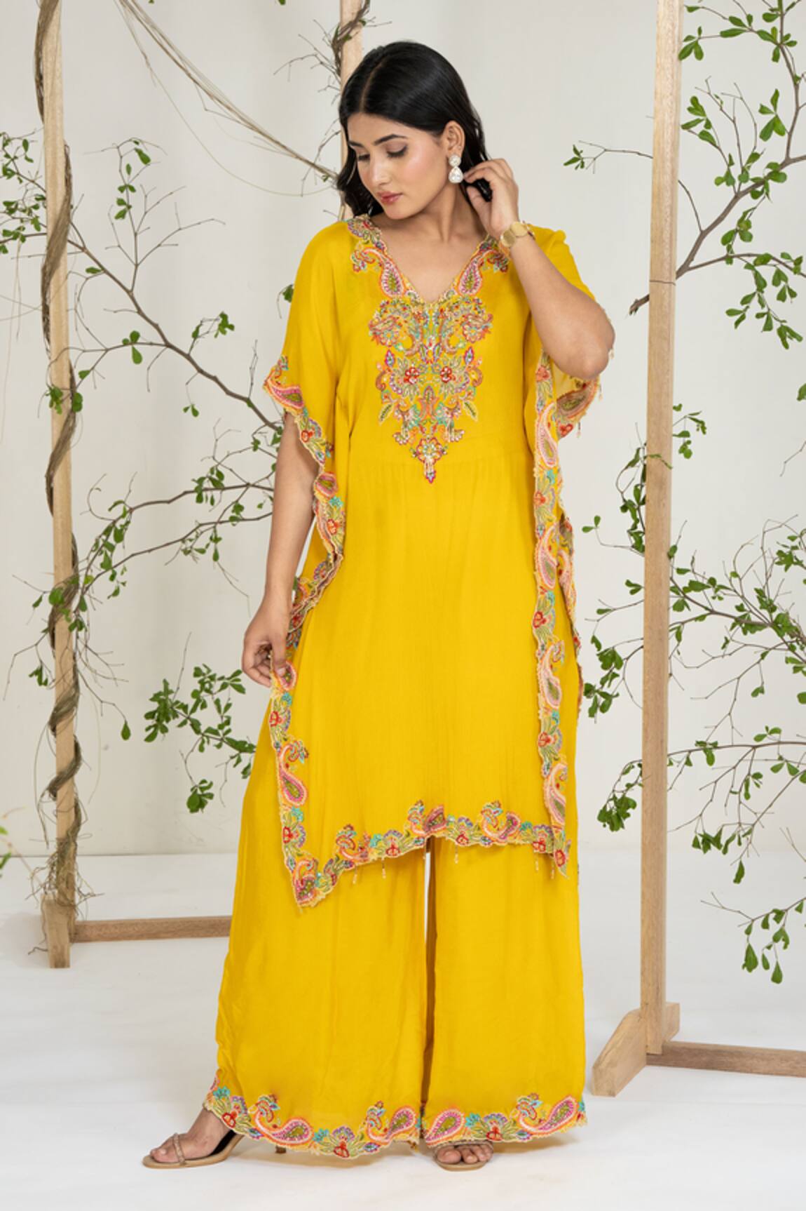 Ellemora Fashions Embroidered Kaftan With Palazzo 