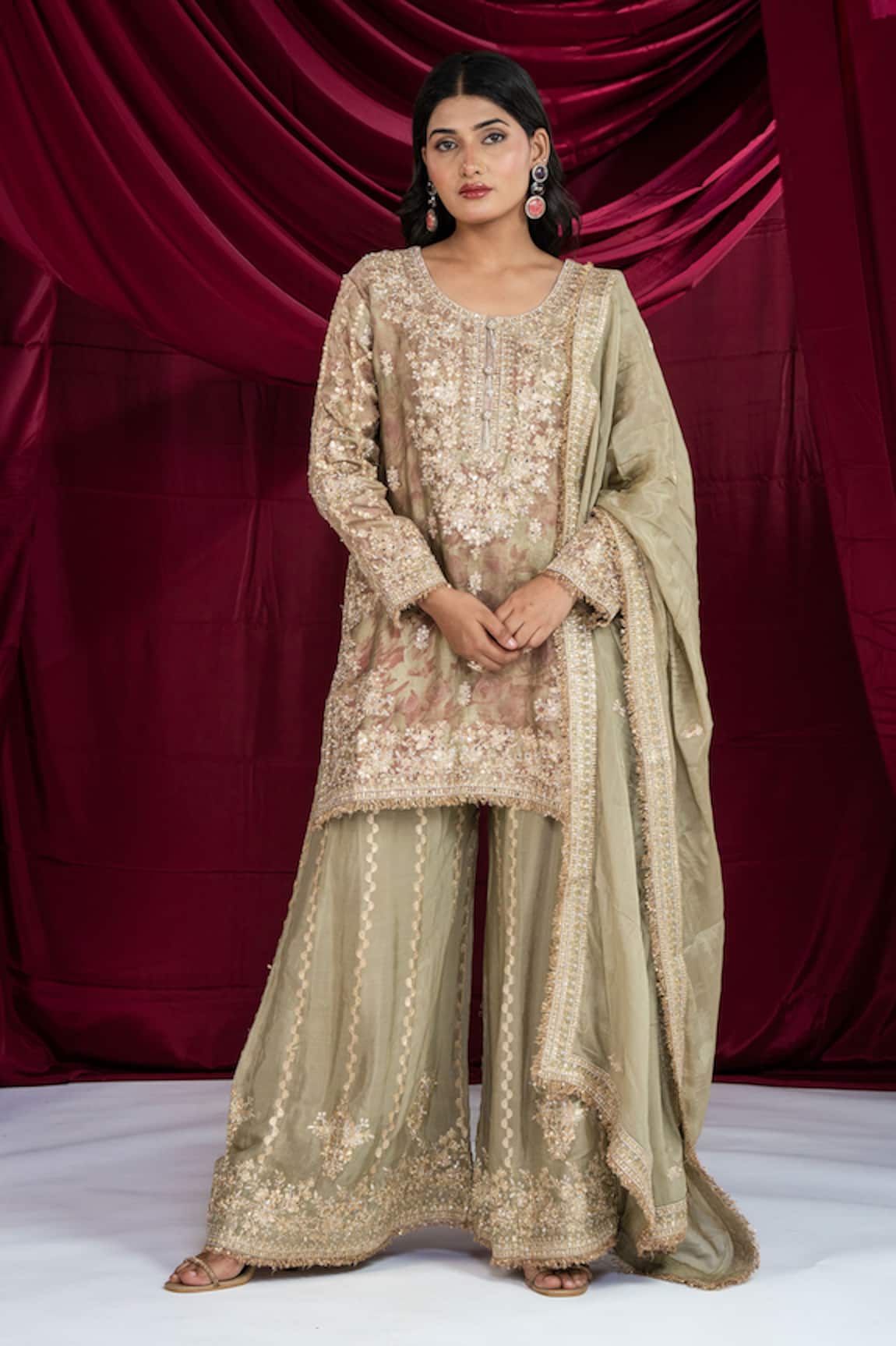 Ellemora Fashions Embroidered Kurta Sharara Set 
