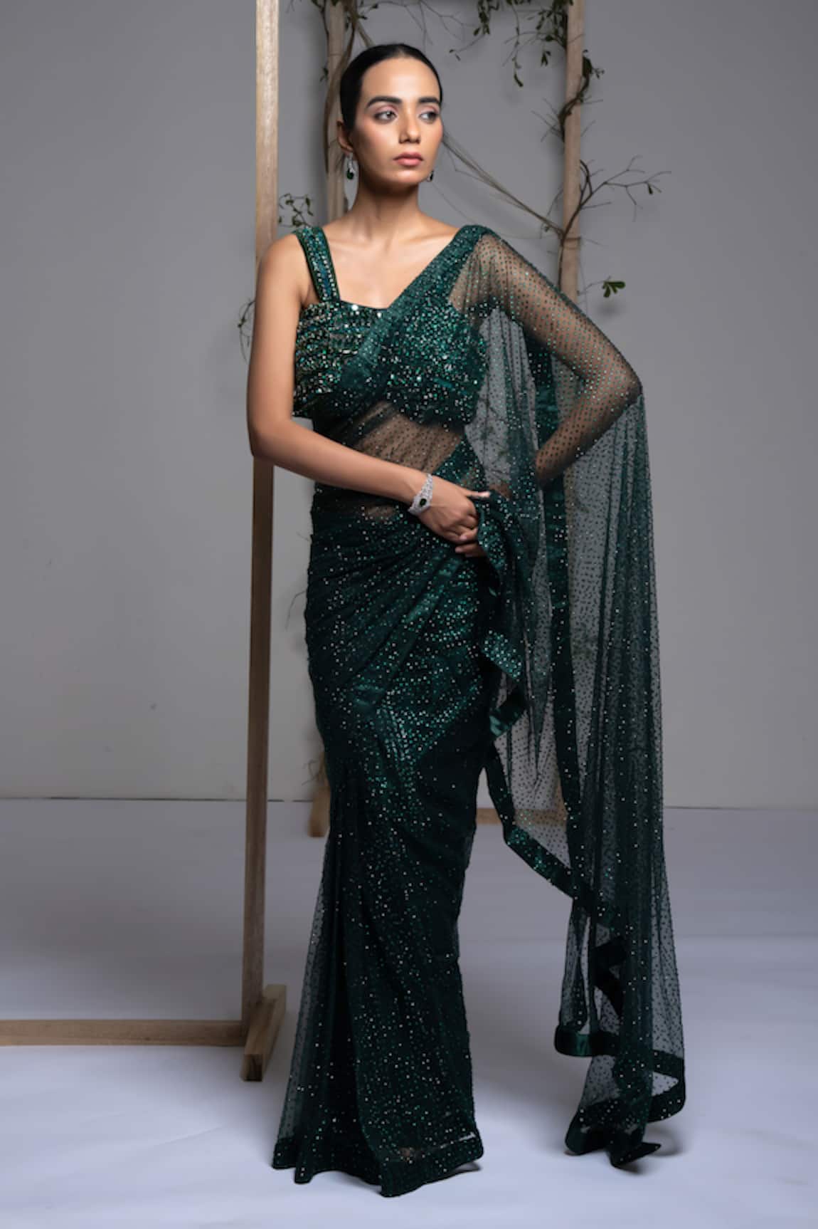 Ellemora Fashions Emerald Mist Saree With Blouse 