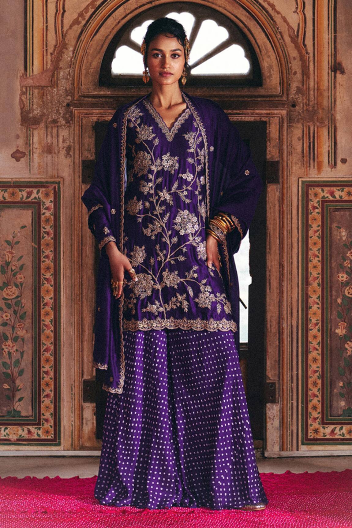 Pink City By Sarika Floral Pattern Kurta Sharara Set 