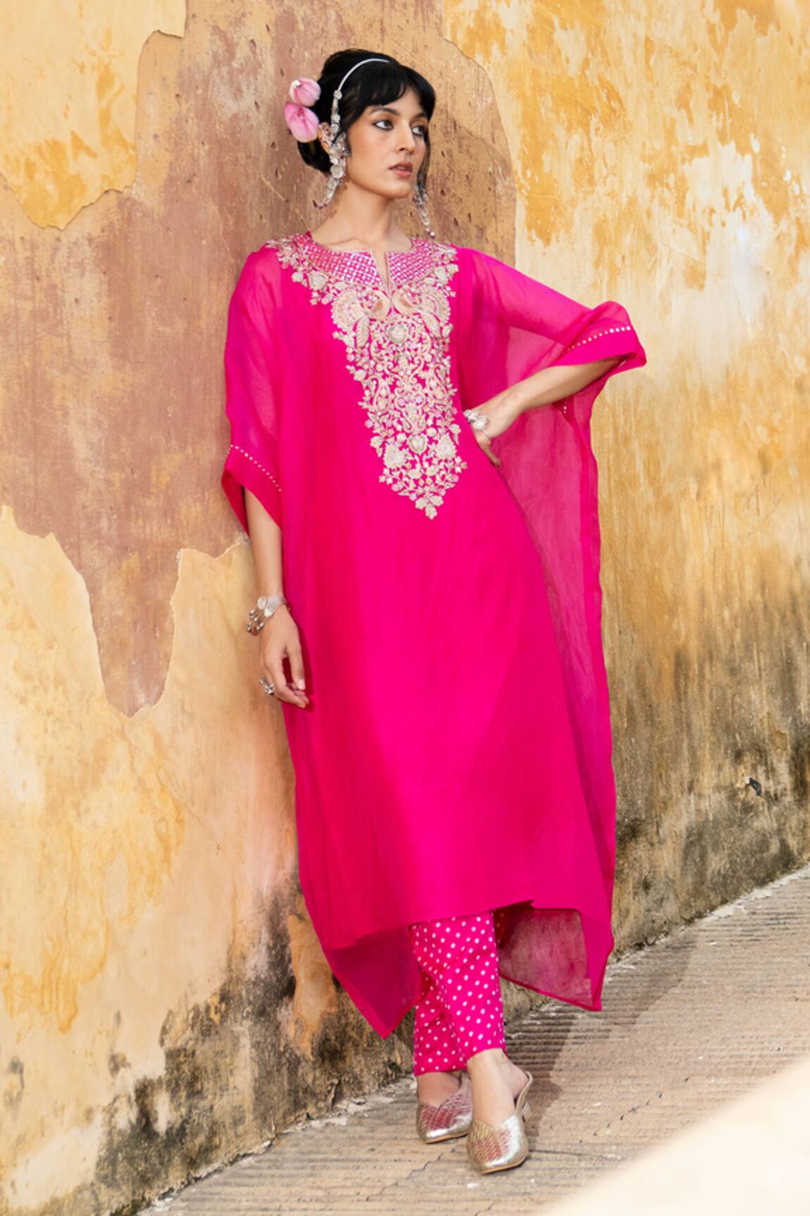 Pink City By Sarika Embroidered Kaftan Set 