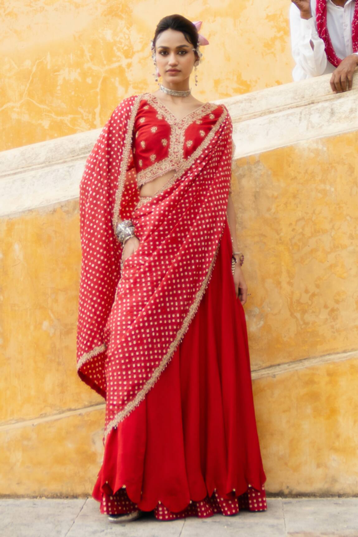Pink City By Sarika Bandhani Pattern Lehenga Saree Set 