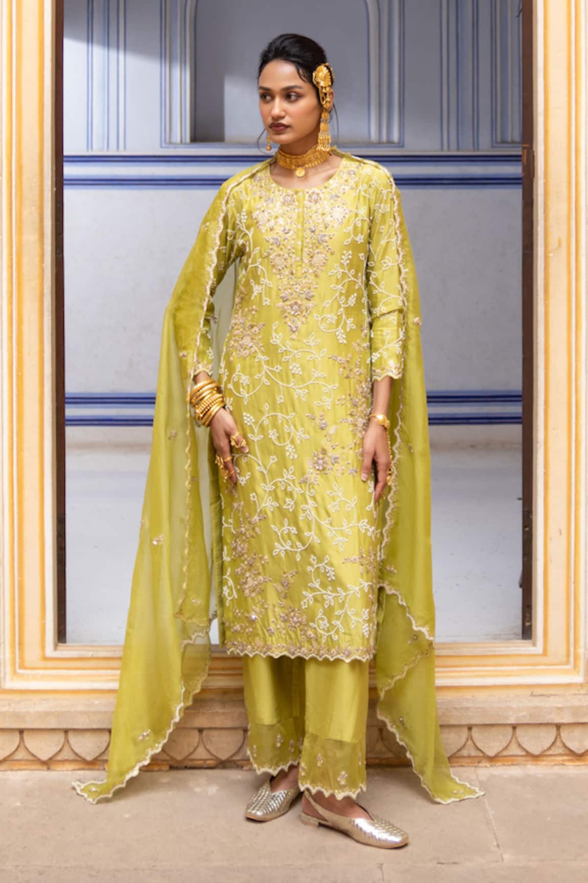 Pink City By Sarika Silk Chanderi Embroidered Kurta Set 