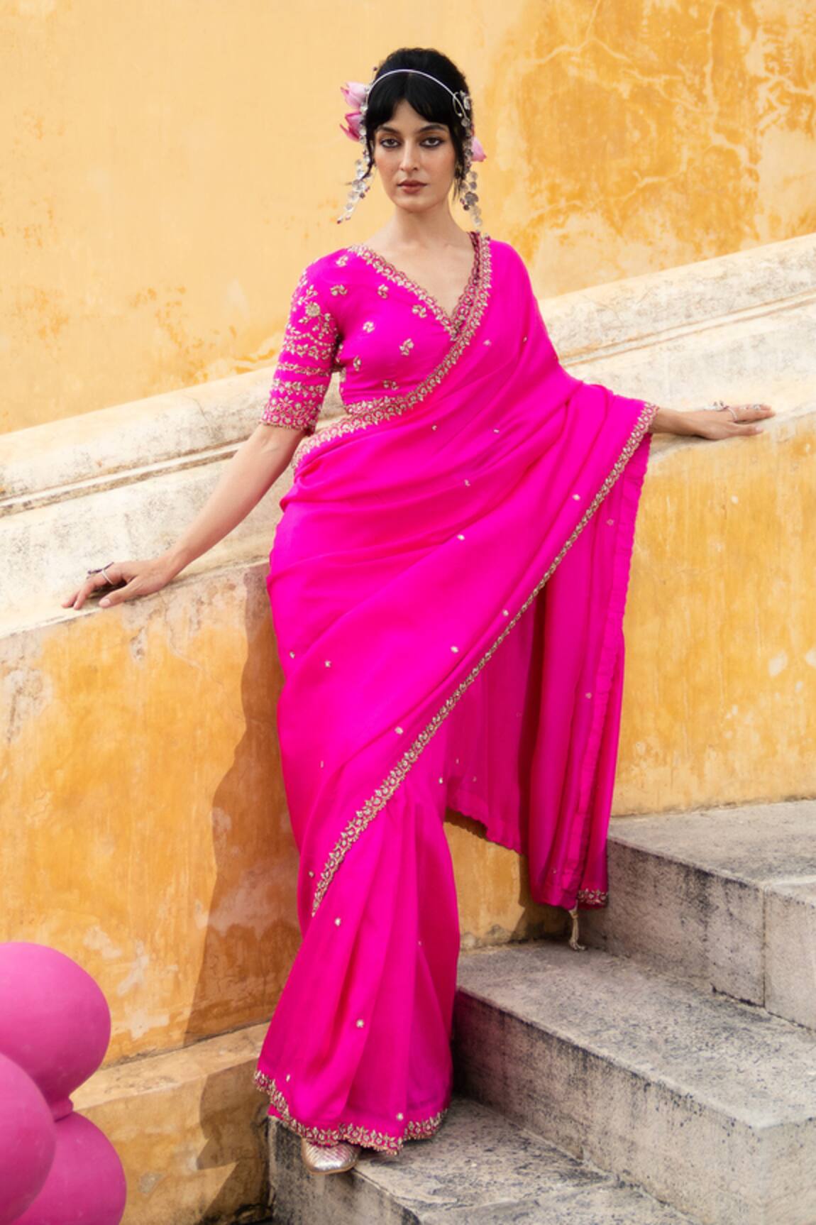 Pink City By Sarika Rani Sa Saree Embroidered Blouse & Saree Set 