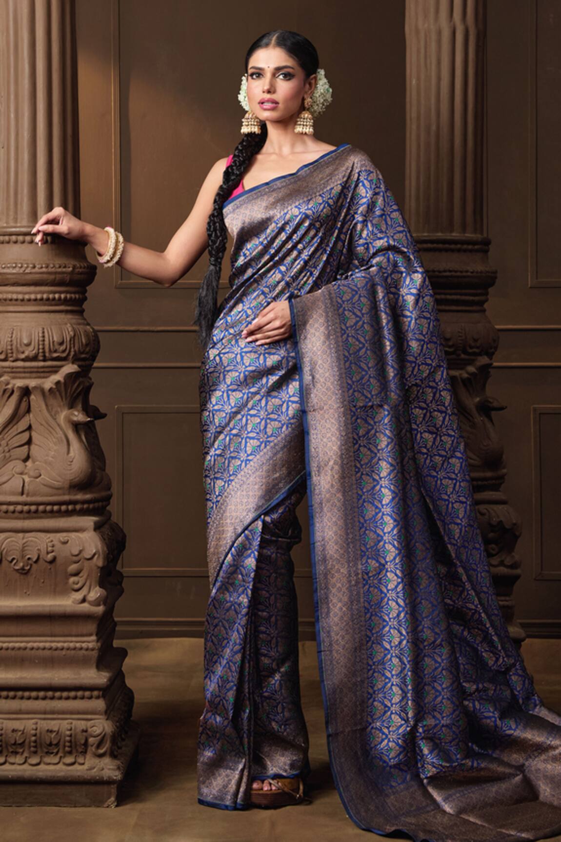Vishwa By Pinki Sinha Brocade Meenakari Saree With Running Blouse Piece 