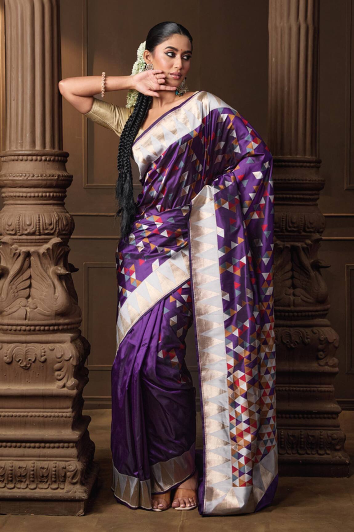 Vishwa By Pinki Sinha Geometric Banarasi Silk Saree With Running Blouse Piece 