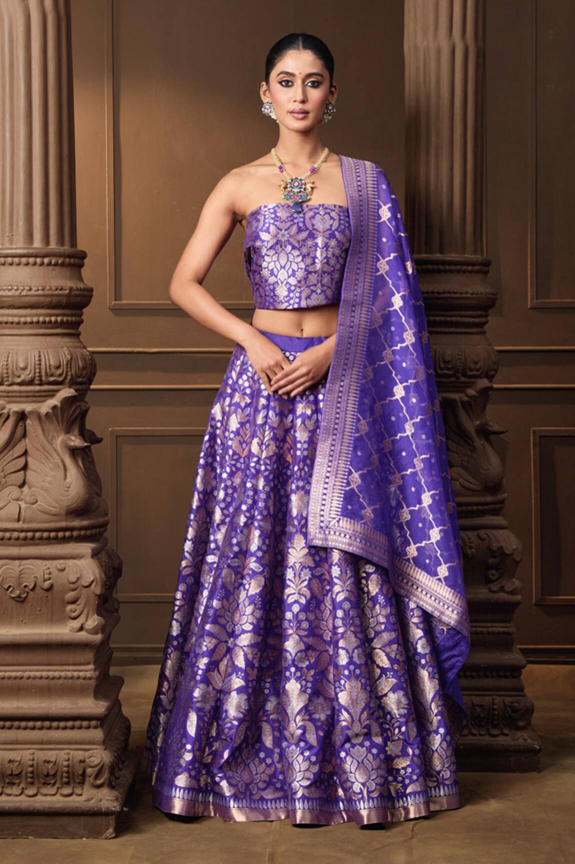 Vishwa By Pinki Sinha Brocade Silk Lehenga Set With Unstitched Blouse Piece 