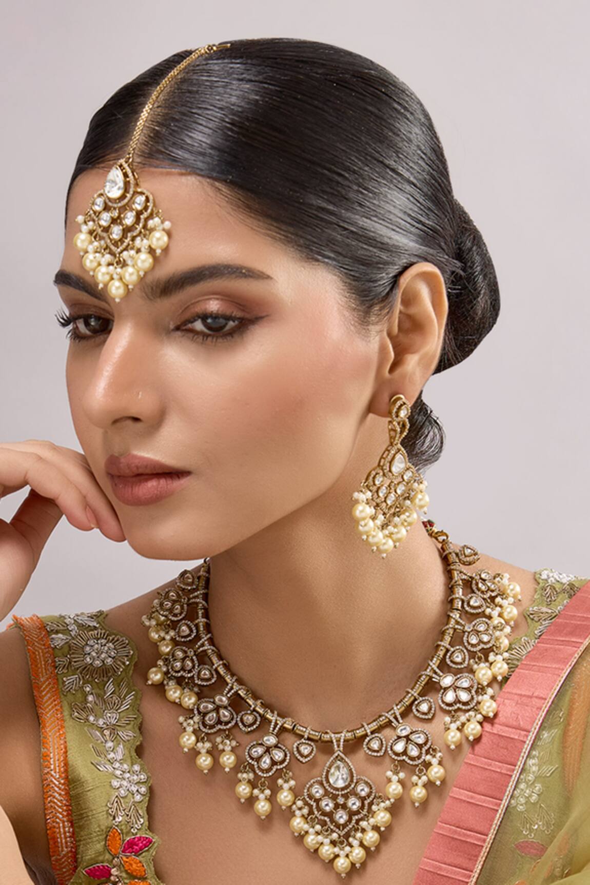 Auraa Trends Kundan Polki & Pearl Necklace Set 