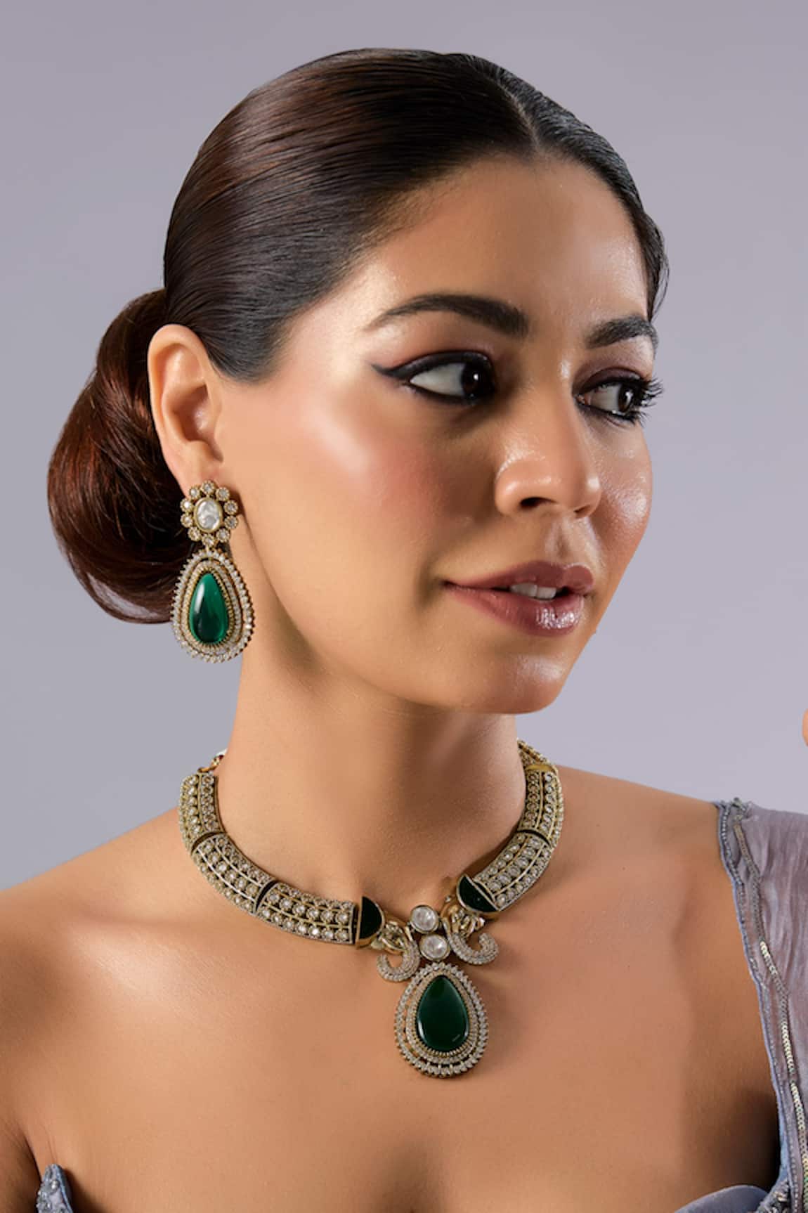 Auraa Trends Two-Tone Kundan Polki & Stone Necklace Set 