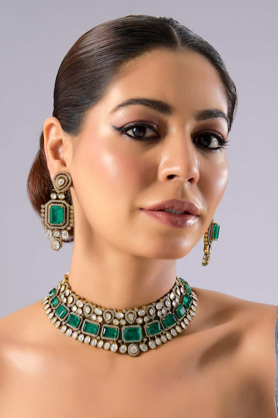 Auraa Trends Kundan Polki & Green Onyx Necklace Set 
