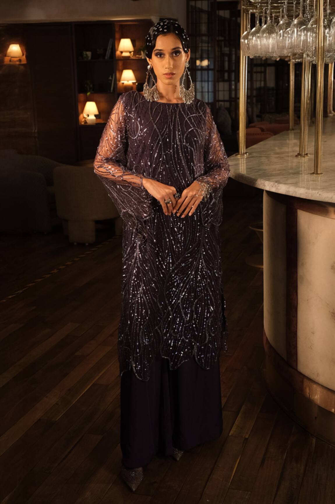 Esha L Amin Purple Sequin Embroidered Kurta 