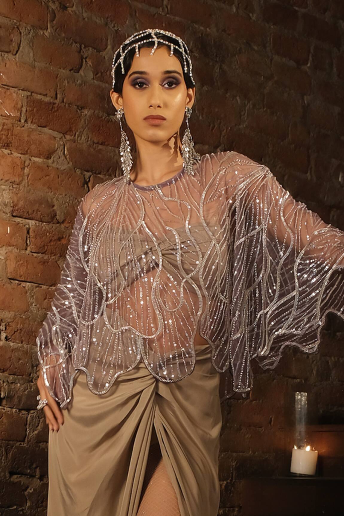 Esha L Amin Beige Embroidered Short Cape 
