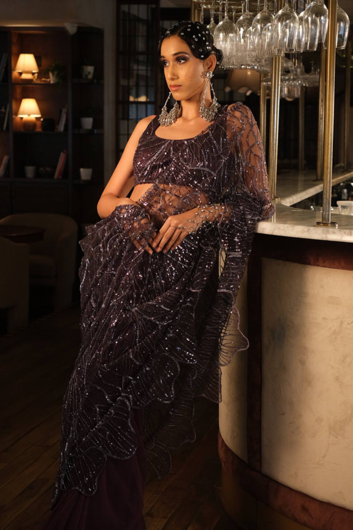 Esha L Amin Purple Embroidered Blouse 