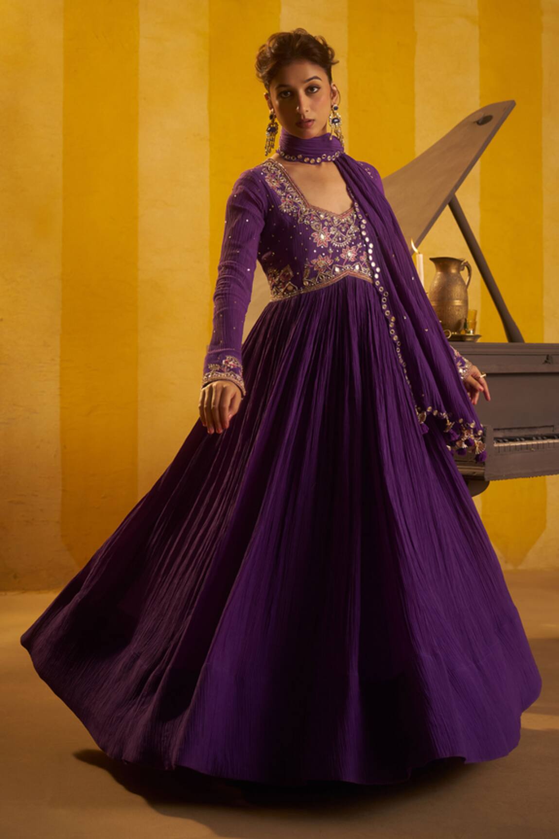 Hirika & Dhruti Hand Work Pleated Anarkali & Mirror Work Dupatta 