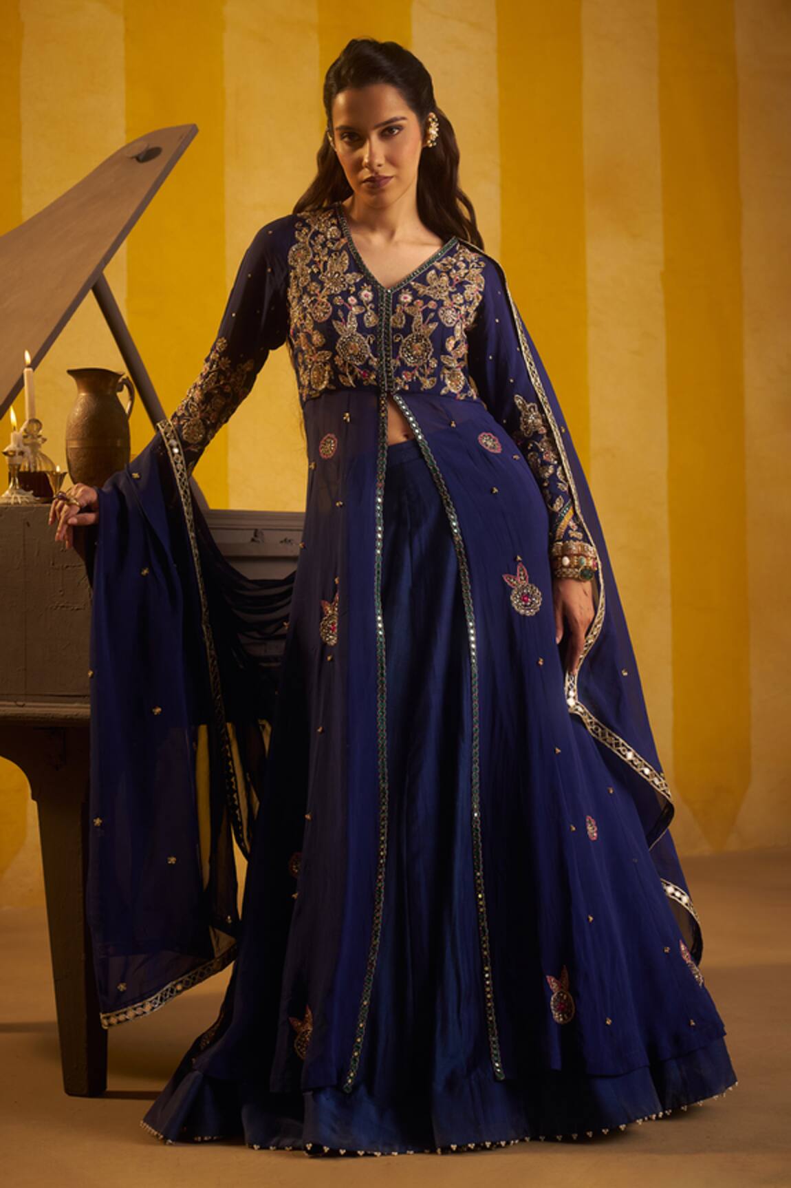 Hirika & Dhruti Zardozi Hand Work Jacket Lehenga Set 