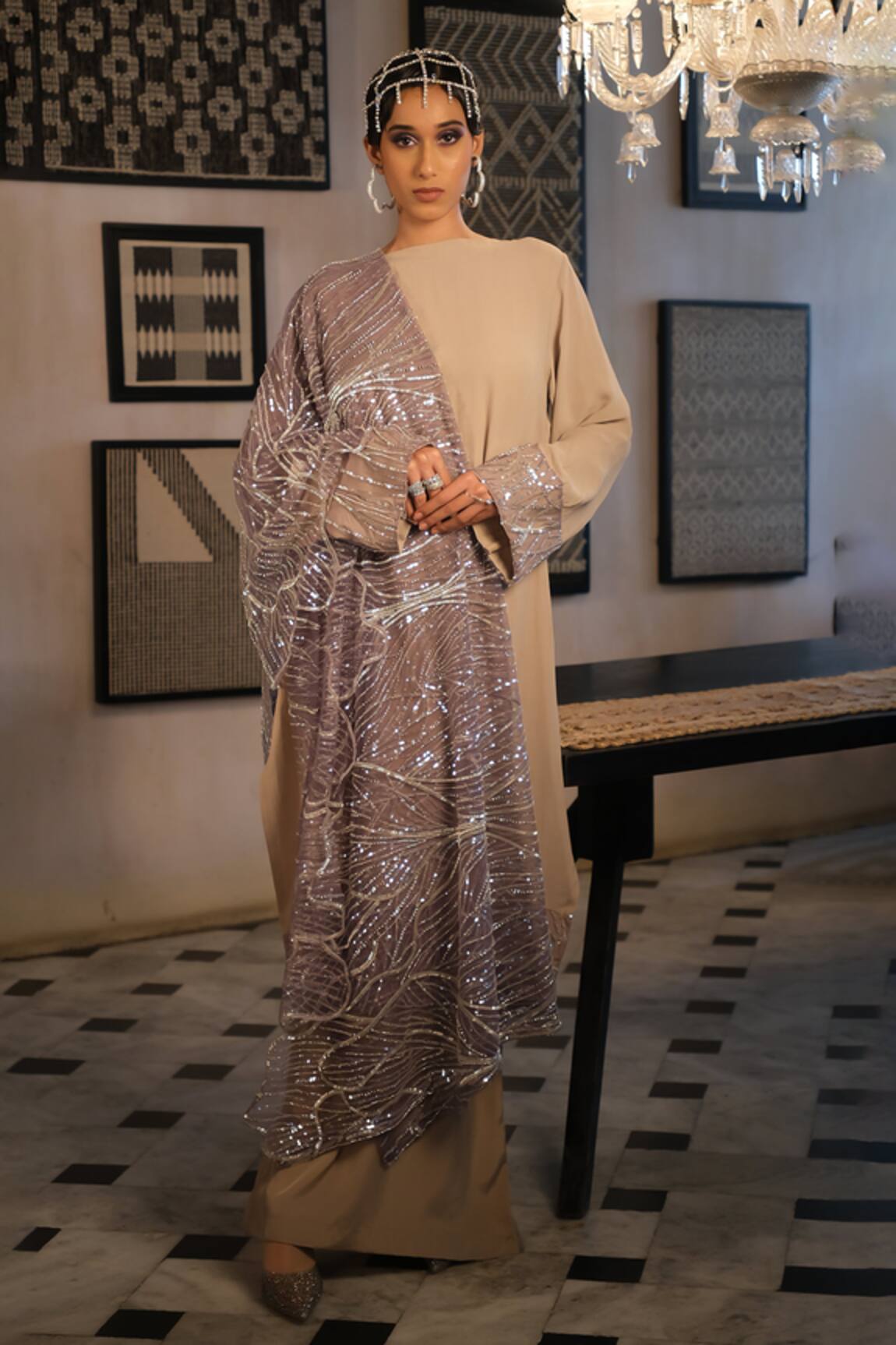 Esha L Amin Embroidered Cuff Beige Kurta 
