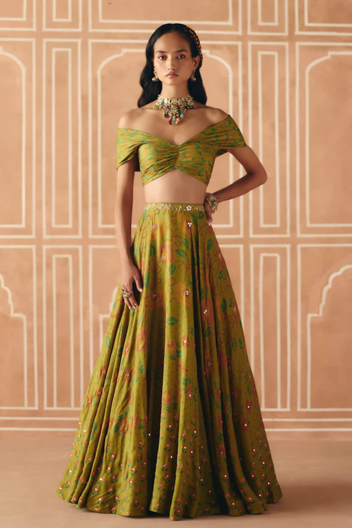 Drishti & Zahabia Cross Stitch Print Lehenga With Top 