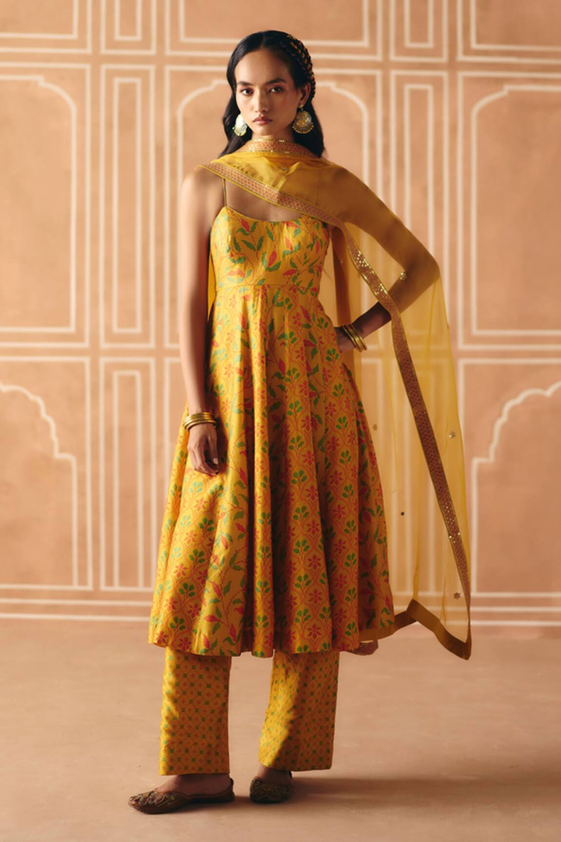 Drishti & Zahabia Floral Cross Stitch Print Anarkali Set 
