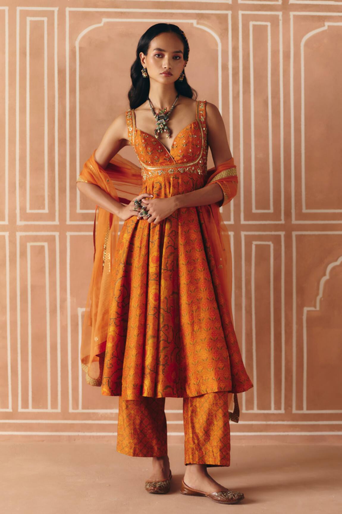 Drishti & Zahabia Cross Stitch Print Anarkali Set 