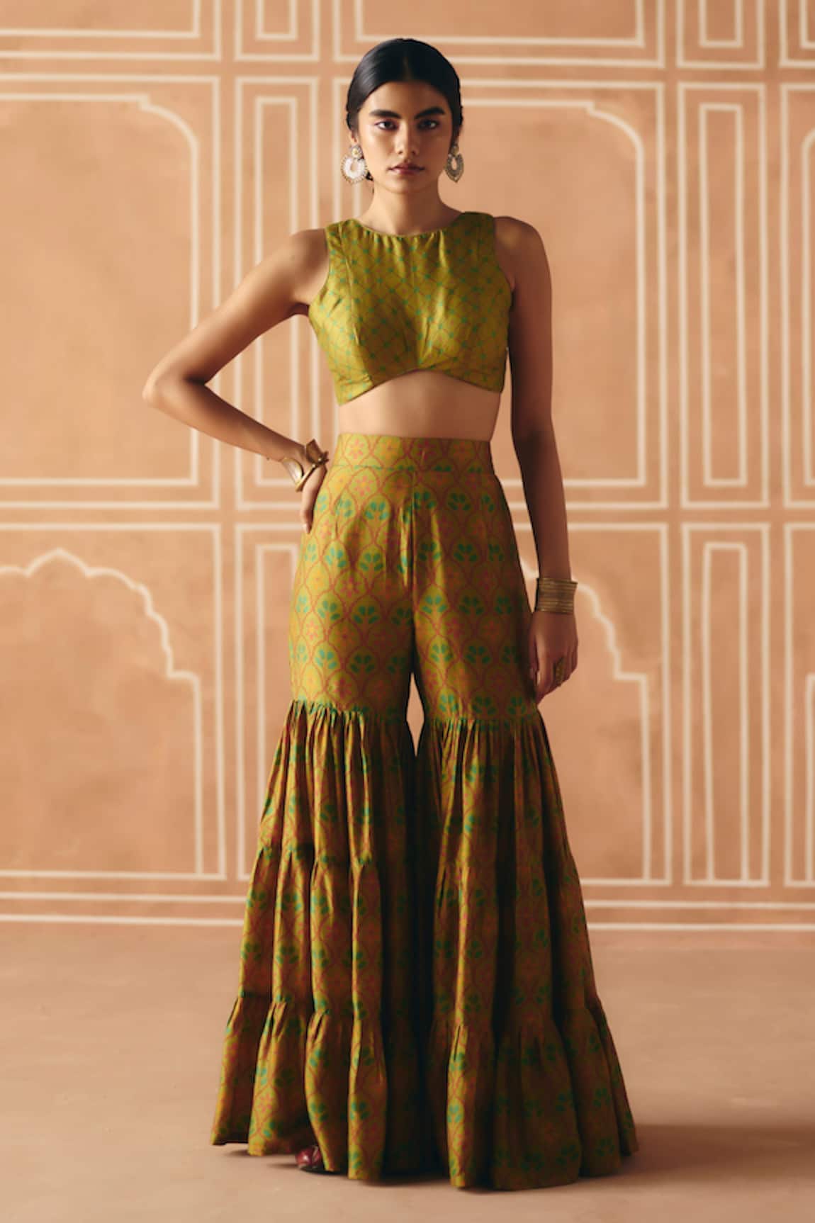 Drishti & Zahabia Cross Stitch Print Top With Sharara 