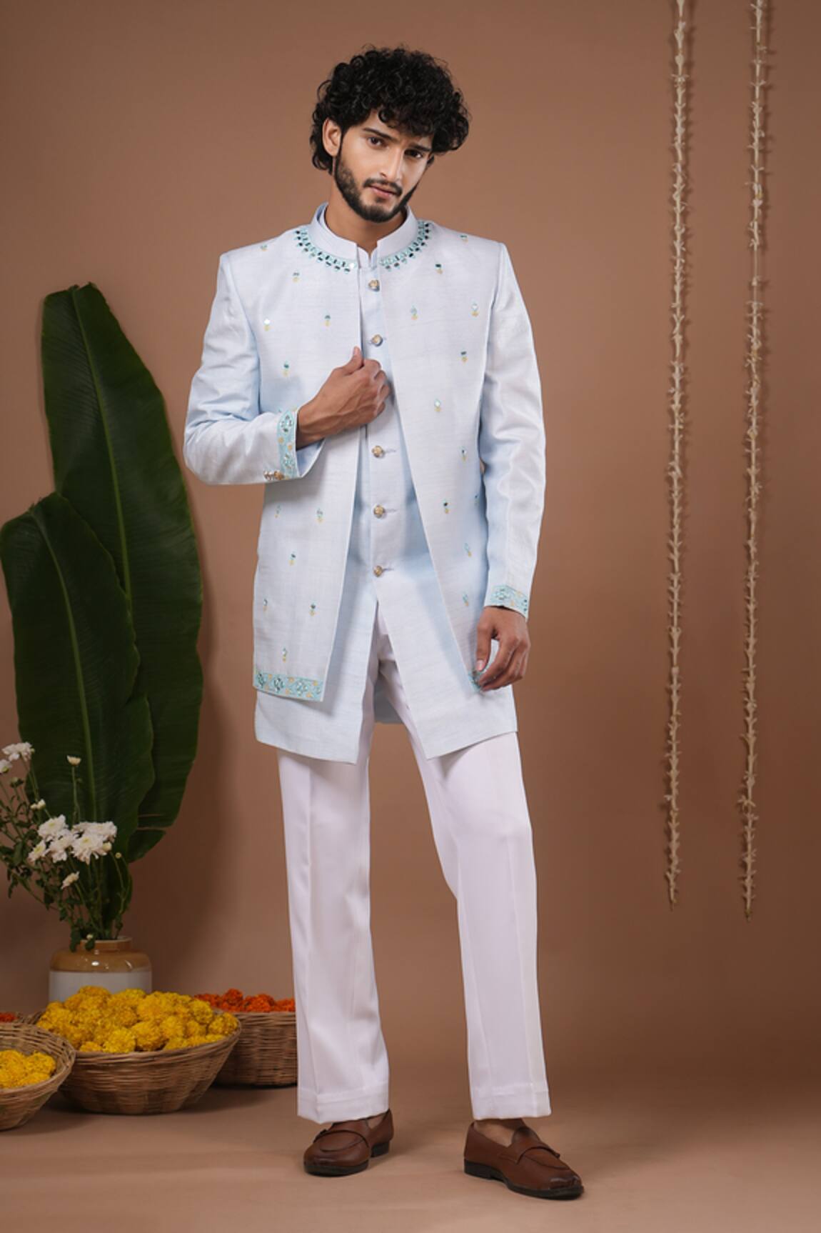 Ahi Clothing Sky Blue Open Jacket & Jodhpuri Set 