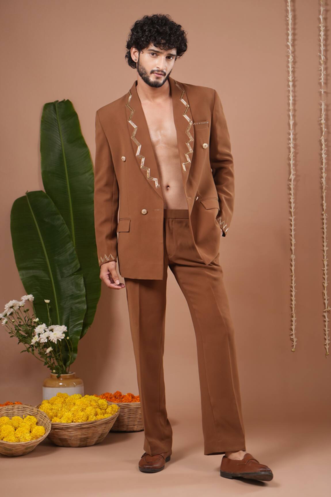 Ahi Clothing Mustard Coat & Pant Set 