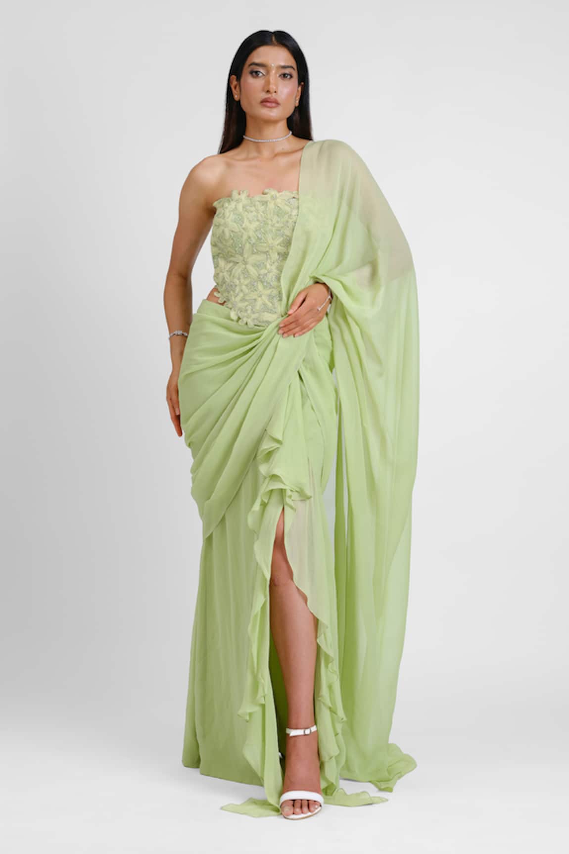 Maison 9002 Grace Pre-Draped Saree With Cutwork Blouse