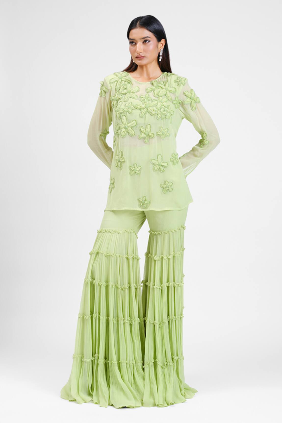 Maison 9002 Zia Amoeba Flower Work Kurta Gharara Set