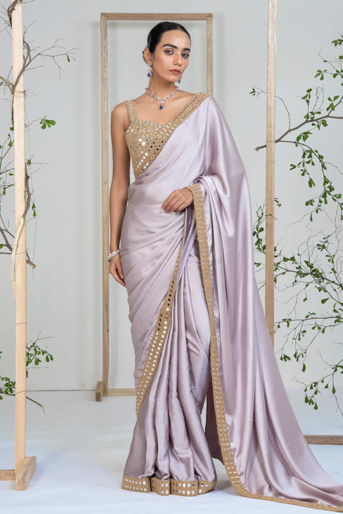 Ellemora Fashions Lilac Lustre Saree With Blouse 